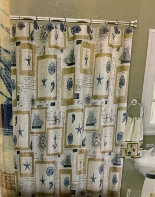 "Material de cortina de ducha náutica costera 70"" x 72"""  Foto 1 de 4