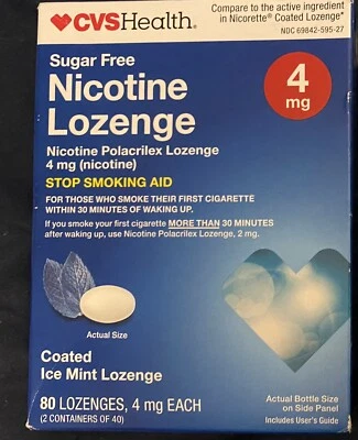 NEW CVS SFNicotine Lozenge 4mg Ice Mint Flavor 80 Smoking Aid  Ex 1/2026 - Image 1 of 3