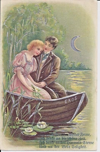 888 Liebespaar Chromolithographie Prägedruck 1903 silber - Bild 1 von 2