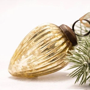 Christmas Ornament Gold 3 inch Ribbed Mercury Glass Cone Holiday Decor - Picture 1 of 1