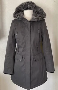 Kensie Faux Fur Trim Hooded Long Jacket Olive Green Coat Size S - Picture 1 of 15