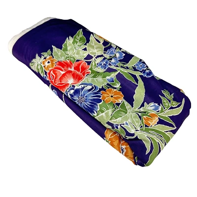 Vintage 1970s Knit Fabric Material 4+Yards Floral Purple Blue Orange Green Retro - Image 1 of 4