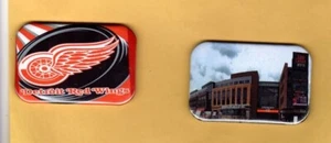 DETROIT RED WINGS & Little Caesars Arena + LOGO   2  MAGNETS  OR , PINBACK 2"X3" - Picture 1 of 5