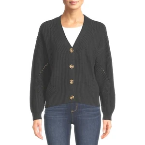 Time and Tru Long Sleeve Cardigan Pullover Oversized Sweater, Black, X-Small 0-2 - Picture 1 of 2