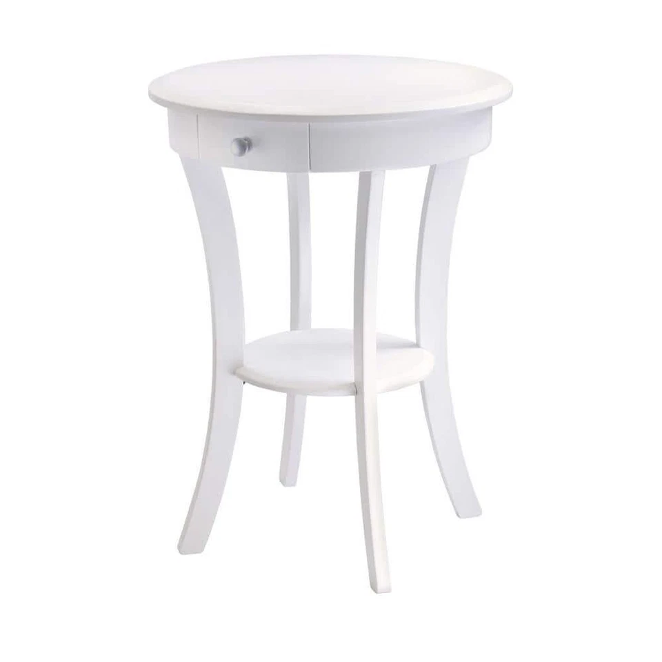 Winsome End Accent Table 20" redondo branco madeira maciça gaveta prateleira de exibição - Imagem 1 de 4