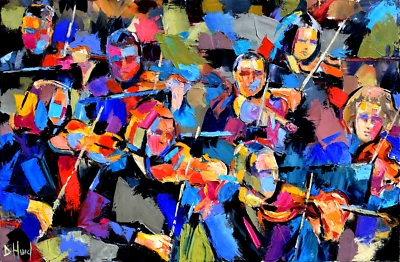 Original Large Colorful Abstract Music Orchestra Oil Painting 36x24 Debnra Hurd - Image 1 of 2
