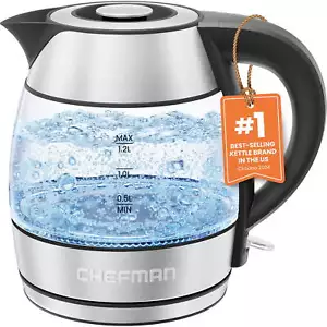 Chefman Rapid Boil 1.2L Electric Tea Kettle with Lid - Stainless Steel - Picture 1 of 8