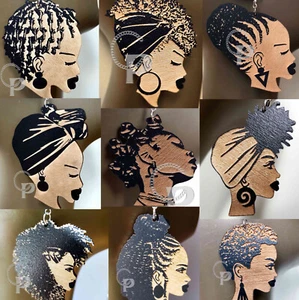 Pendientes Madera Afro Niña Mujer Africana Negro Naturalista Elección de Tallas - Imagen 1 de 11