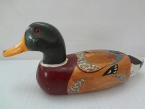 Vintage Mallard Wood Duck Decoy Glass Eyes Hand Carved Painted 14" x 5-1/2" - Picture 1 of 12