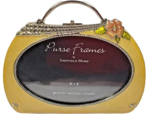 Sheffield Home Enamel Photo Picture Frame Handbag Purse Pink Pansy with Crystals - Picture 1 of 10