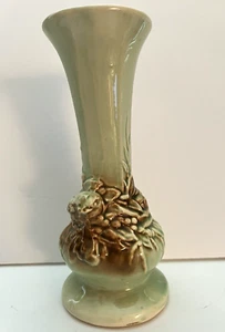 McCoy Vintage Vase Nesting Birds 7.75" Green and Brown Marked - Picture 1 of 19