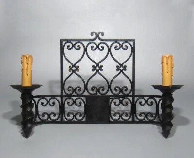 Large Vintage French Wrought Iron Sconce, Torches, Chateau Riviera Style 20 x 13 - Image 1 of 4