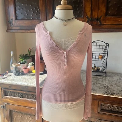 Babydoll Henley Abercrombie and Fitch raro rosa y2k años 2000 top xs (defectuoso)  Foto 1 de 4