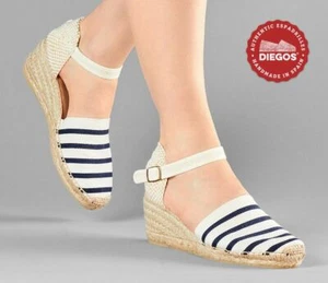 Diegos® Authentic sailor stripes Carmen high wedge espadrilles - Picture 1 of 6