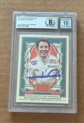 MARIO ANDRETTI SIGNED 2013 PANINI GOLDEN AGE AUTO GRADE 10 BECKETT BAS INDY 500 - Image 1 of 2