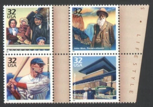 4 Unused US Postage 32 Cent Stamps 1900s Celebrate Century 1st WORLD SERIES Muir - Picture 1 of 2