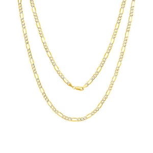 14K Yellow Gold 4.5mm Diamond Cut White Pave Figaro Link Chain Necklace 18" - Picture 1 of 12