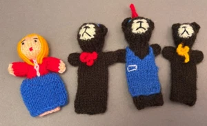 Lucuma Hand Knit Cotton Finger Puppets Goldilocks And The Three Bears Story Pack - Picture 1 of 4