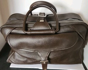 Vintage American Tourister Tiara Brown Leather Train Case Luggage  Bag/ Carry-on - Picture 1 of 23