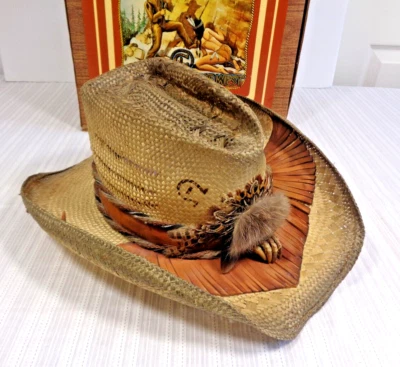 Auténtico sombrero Charlie 1 caballo vintage con caja cuero ágata garra pluma de faisán Foto 1 de 4