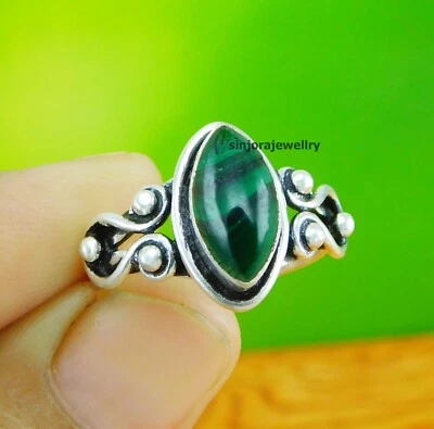 Malachite Gemstone 925 sterling silver handmade Gift Ring US size 5 to 10 - Image 1 of 4