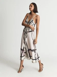 Reiss Size 6 Pink Sienna Printed Twill Midi Evening Dress $385 - Picture 1 of 12