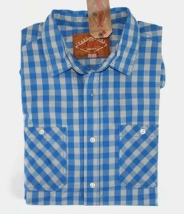 Red Camel - L - NWT - Blue & Gray Gingham Check Long Sleeve Cotton Pocket Shirt - Picture 1 of 1