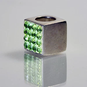 Individuality Beads IBB Sterling Silver Cube Green Swarovski Crystal Charm Bead - Picture 1 of 5
