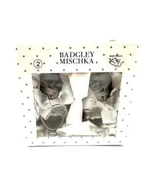 Badgley Mischka Baby Crib Shoes 2 Bella 3-6m Silver Fur Bow Glitter Butterfly - Image 1 of 4
