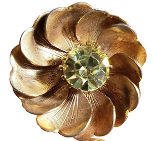 Broche prendedor flor estrás vintage grande dorado amarillo floral fb1-22 - Imagen 1 de 8