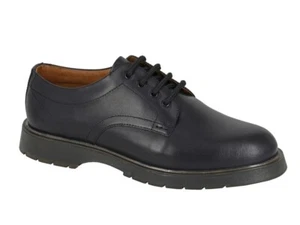 Grafters M181A Hombres Cuero Negro Cadete Desfile Zapatos Suela PVC Reino Unido Talla 6-14 - Imagen 1 de 2