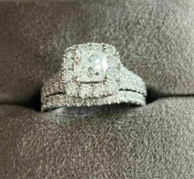 Engagement Ring Set 14k White Gold 3.Ct Cushion Cut Diamond Simulated Size 5.5 - Image 1 of 3