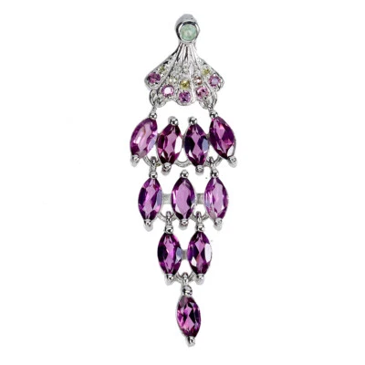 925 Sterling Silber Anhänger Marquise Rhodolith Smaragd Natur Edelstein Schmuck - Bild 1 von 4