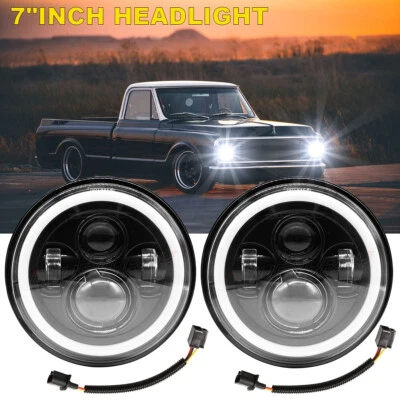 Pair 7" Round Led Headlights Hi/Lo Beam for Chevrolet C10 Pickup Nova Camaro LUV - Image 1 of 4