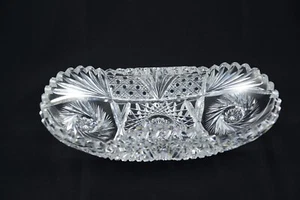 American Brilliant Cut Crystal Glass Oval Relish Pickle Tray Dish Sawtooth 12" - Picture 1 of 13
