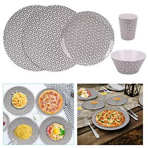 16 Piece Set Melamine Dinnerware Set Geometric Print, Dishwasher Safe Tableware - Picture 1 of 13