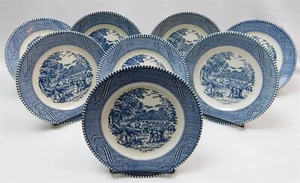 8 Vtg Royal China Currier & Ives Blue The Harvest Bread & Butter Plates 6.5" NOS - Picture 1 of 14