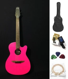 Light-Weight 38" Haze 836CPK Round-Back Acoustic/Classical Guitar,Neon Pink +Bag - Picture 1 of 12