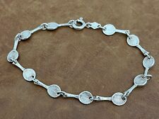 Pretty 925 Sterling Silver Tennis Racquet Design Link Bracelet 7” Inches