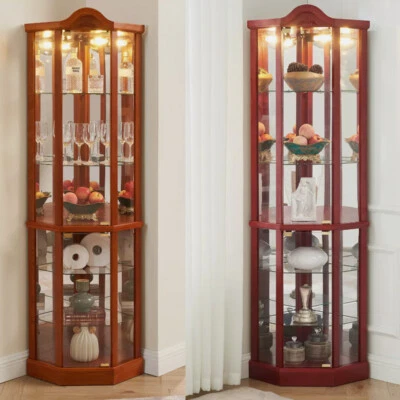 Lighted Curio Cabinet Corner Display Cabinet w/ Adjustable Glass Shelves - Image 1 of 4