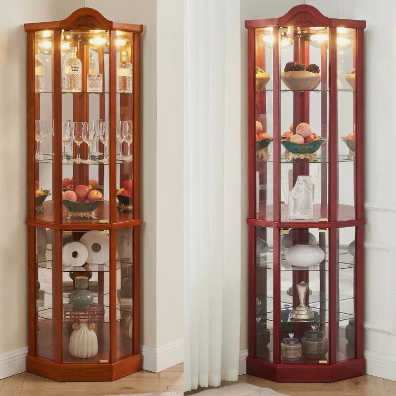 Lighted Curio Cabinet Corner Display Cabinet w/ Adjustable Glass Shelves - Image 1 of 4