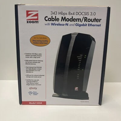 Zoom 5354 Cable Modem/Wireless 343Mbps Router Combo Gaming Speeds! - Image 1 of 4