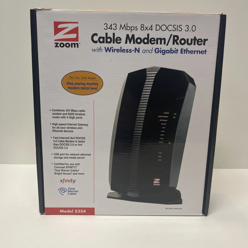 Zoom 5354 Cable Modem/Wireless 343Mbps Router Combo Gaming Speeds! - Image 1 of 4