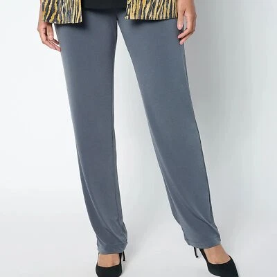Susan Graver Essentials Size 2X (Tall) Sleek Grey Liquid Knit Straight Leg Pants - Image 1 of 2