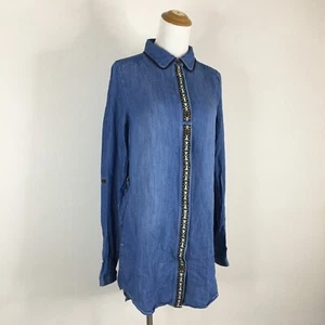 MISS ME Blue Chambray Multi Color Insert Button Shirt Dress Womens sz Small - Picture 1 of 13