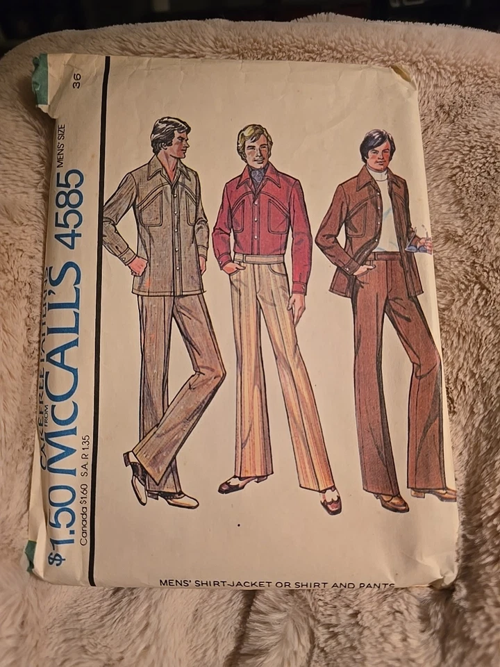 Chaqueta o camisa y pantalones de costura McCalls 4585 de colección años 70 sin cortar para hombre talla 36 Foto 1 de 2