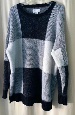 Suéter Elle Para Mujer Grande Negro/Blanco/Gris Cuadros Suave Manga Larga Pullover Foto 1 de 4