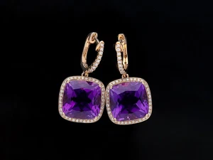 Top Preis Ohrringe 11,76 ct. Diamanten Amethyste 750 Gold Wert: 6.500,- EUR Deta - Bild 1 von 7