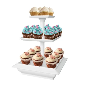 3-Tier Cupcake Stand Square Display Stand Dessert Table Display Set, White - Picture 1 of 6