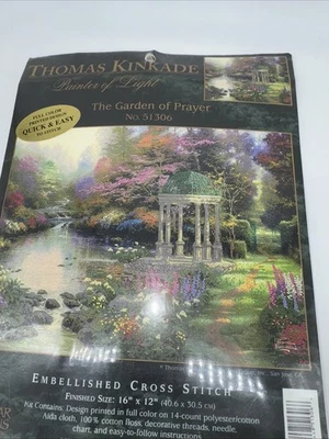 Candamar Designs Embel Cross Stitch Thomas Kinkade The Garden Of Prayer  NOS Vtg - Image 1 of 4